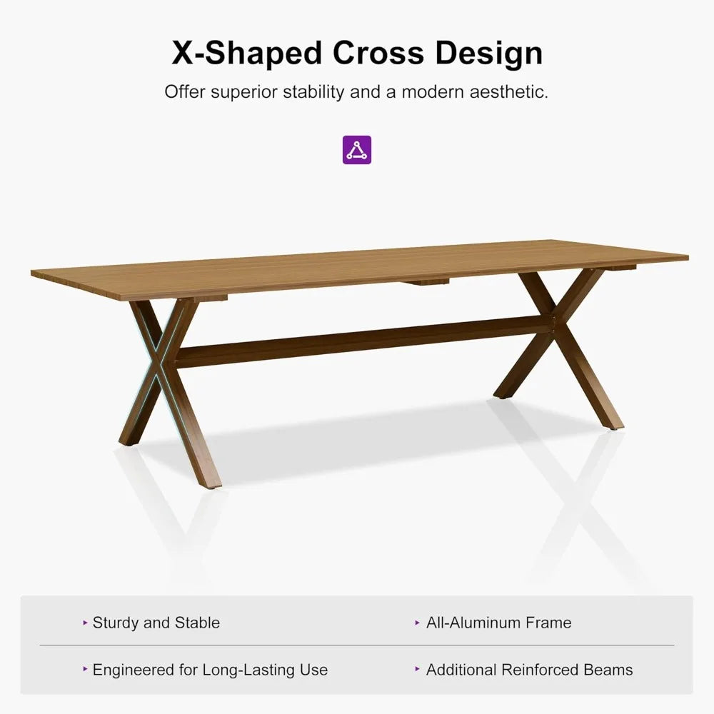 11 Pieces Patio Dining Set Wicker Outdoor Furniture Rectangular Table and Chairs Set for Garden Deck Teak-Finish Aluminum Frame