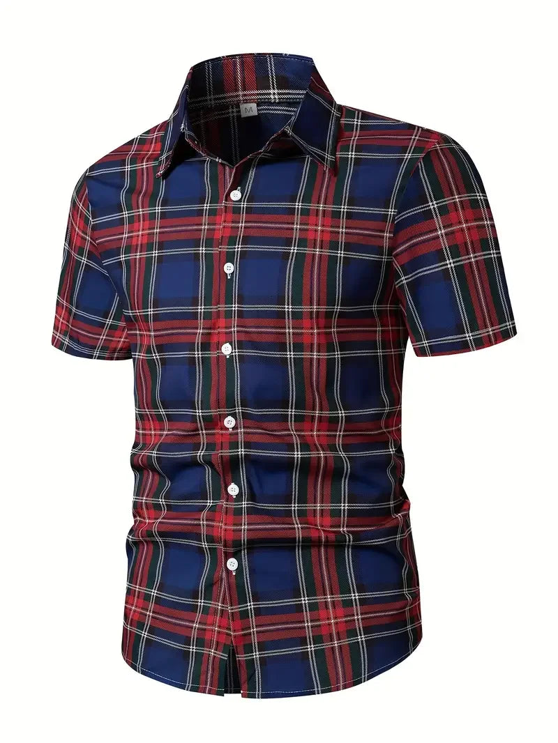 Men's Shirt Plaid Lapel Short Sleeve Shirt Multicolour Outdoor Street Short Sleeve Printed Clothing Fashion Designer Leisurewear