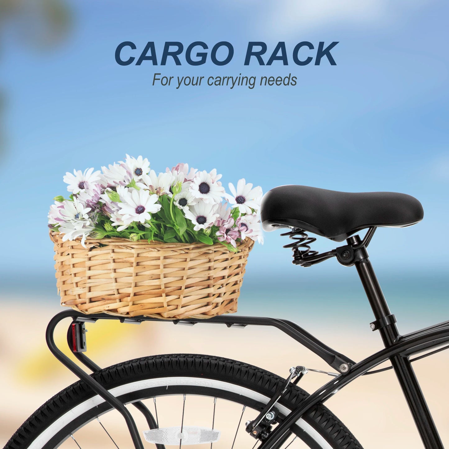 26 inch 7 speed beach bike, steel frame, upright comfortable seat, U-brake, multi-function rear rack, , unisex