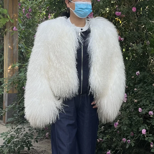 BEIZIRU Women's Real Fur Jacket Winter Autumn Fashion Mongolia Sheep Coat Warm Stylish Outerwear for Ladies