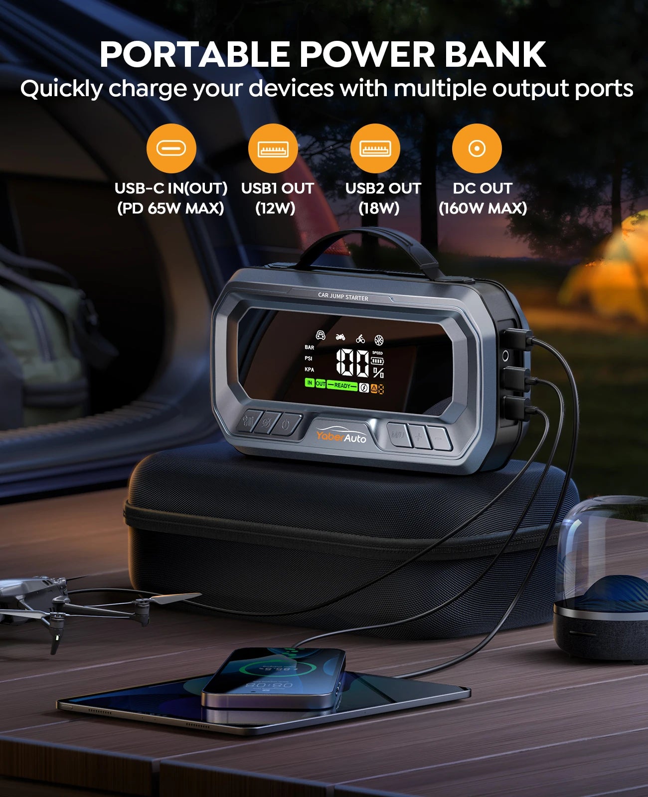 Yaber 4 In 1 6000A Jump Starter Power Bank With Air Compressor And Charger