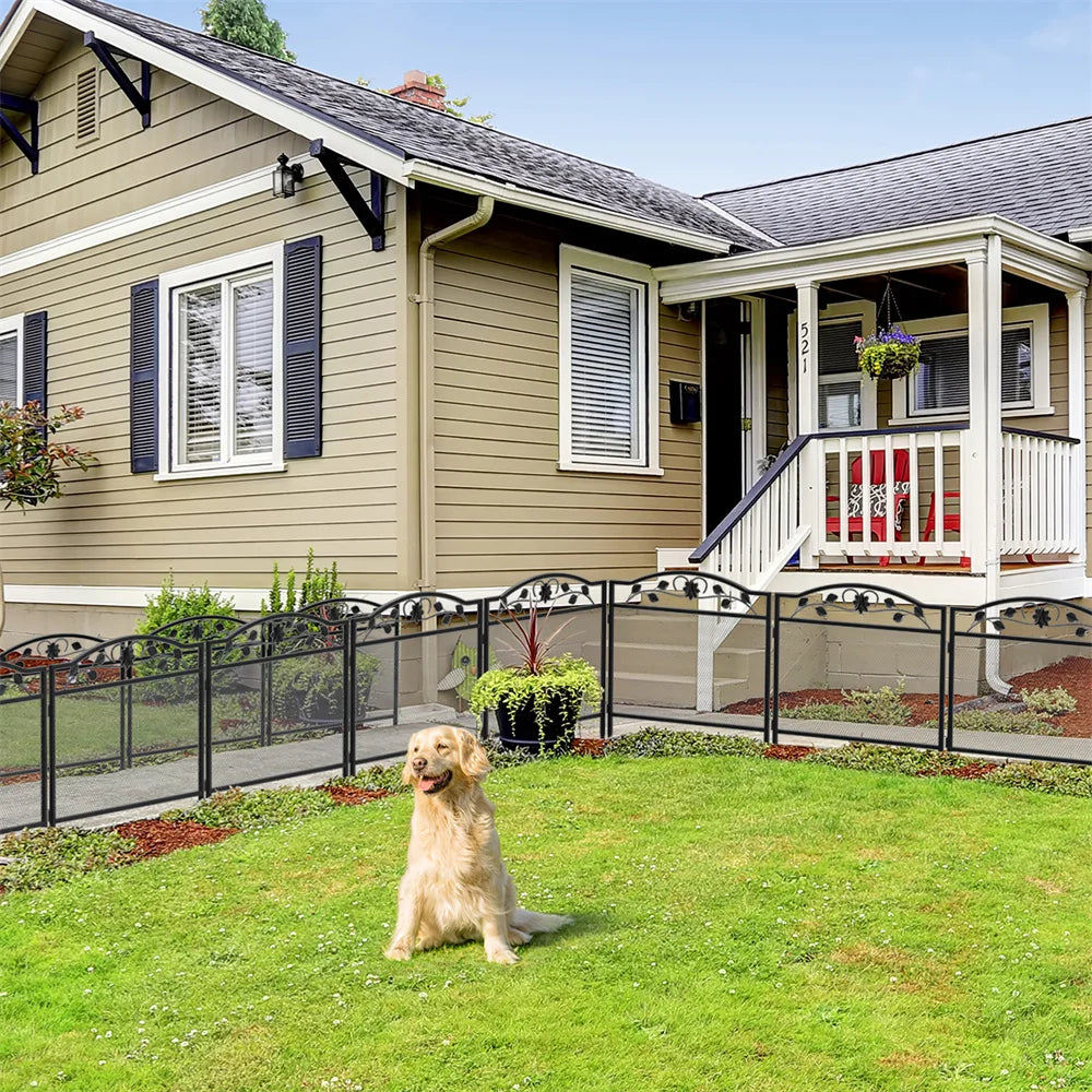 Set of 5 Wrought Iron Dog Fence Panels for Pet Safety and Exercise Border Guard