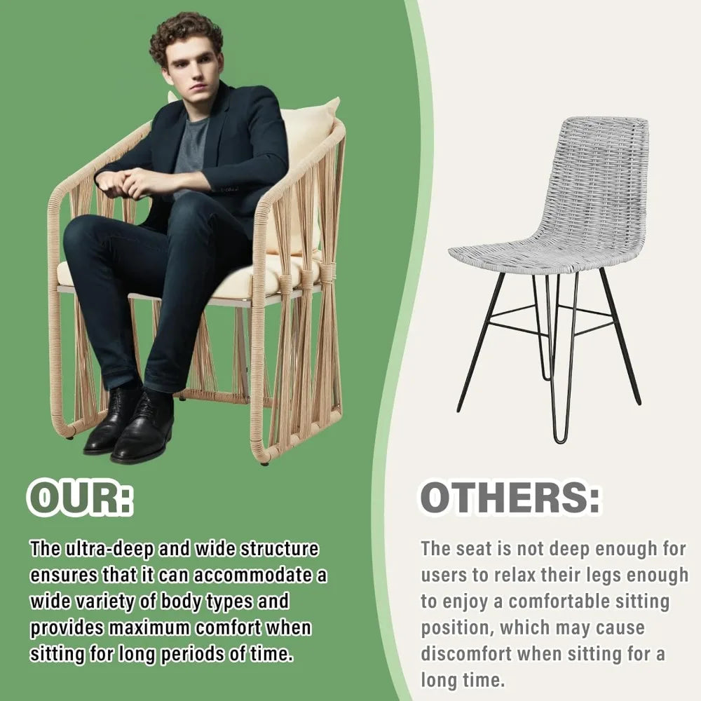 3 Piece Patio Rattan Bistro Set, Outdoor All Weather Wicker Furniture Chairs with Table and Soft Cushions, Modern Conve