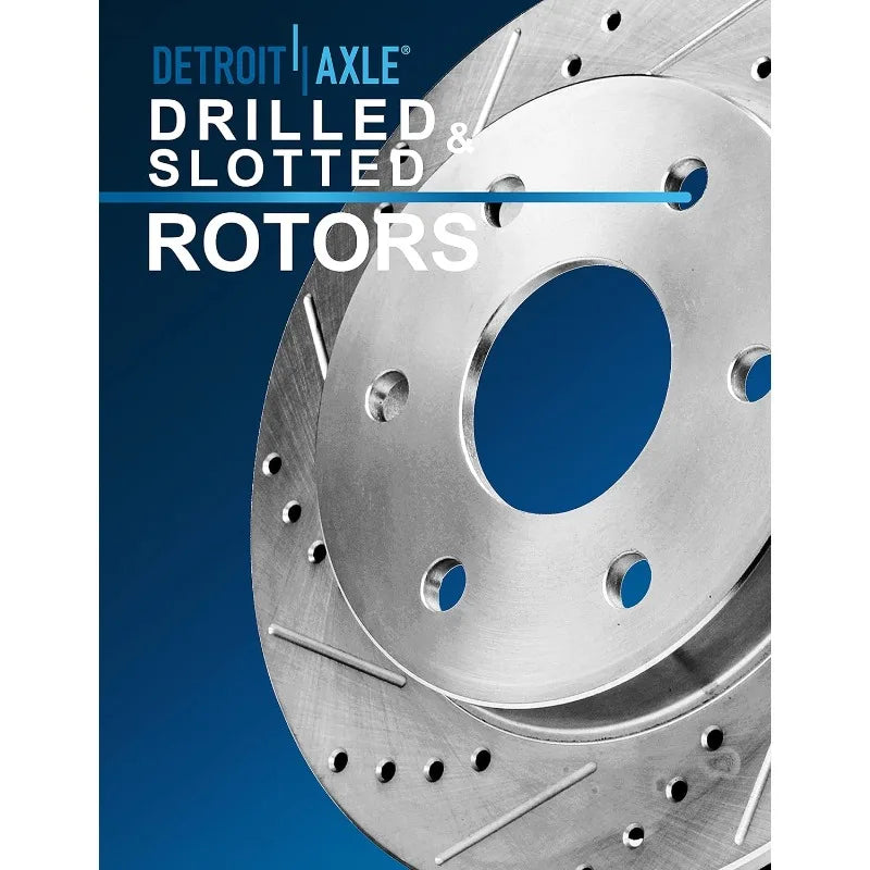 Detroit Axle Rear Drilled Slotted Brake Rotors and Ceramic Pads Replacement 2005-2019