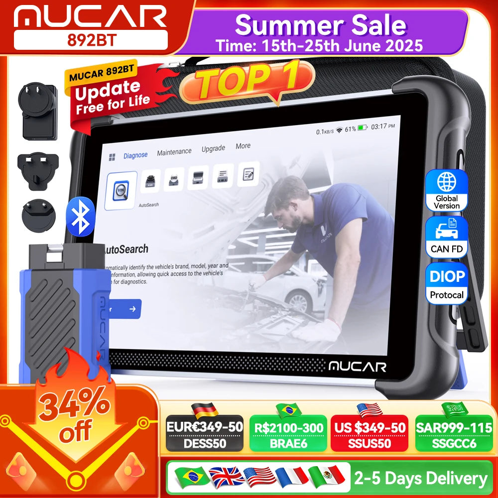 MUCAR 892BT OBD2 Scanner Bi-Directional Diagnostic Tool with Free Lifetime Updates