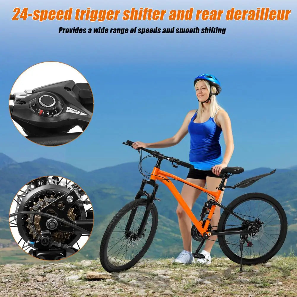 26 Inch Youth Adult Mountain Bike, Men Women MTB With 24 Speed Trigger Shifters, Aluminum Frame, Dual Suspension