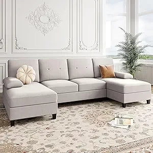 Sectional Sofas for The Living Room, U-Shaped Couch with Dual Chaise Lounge, 4-Seat Furniture Set Featuring Soft Cushions and L