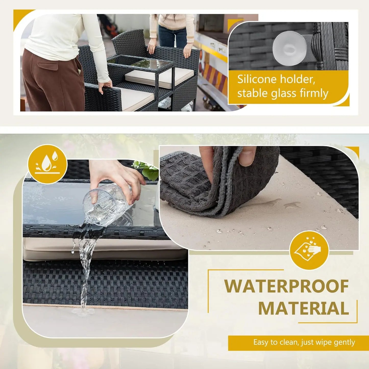 Outdoor Furniture Patio Loveseat Wicker 2-Seat with Built-in Table and Cushions Rattan Porch Chairs Bench for Balcony, Lawn,