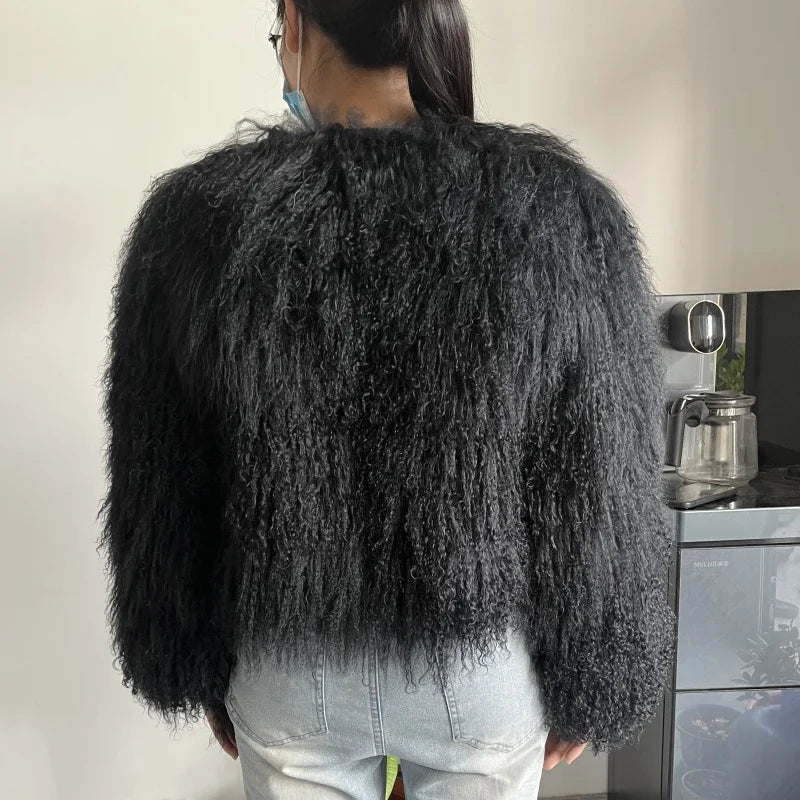 BEIZIRU Women's Real Fur Jacket Winter Autumn Fashion Mongolia Sheep Coat Warm Stylish Outerwear for Ladies