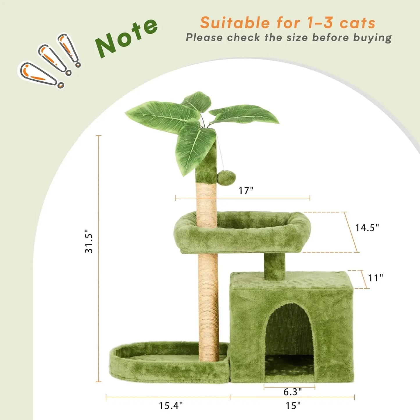 31.5 Inch Cat Tower with Leaf Design Cozy Plush Cat Condo for Indoor Cats