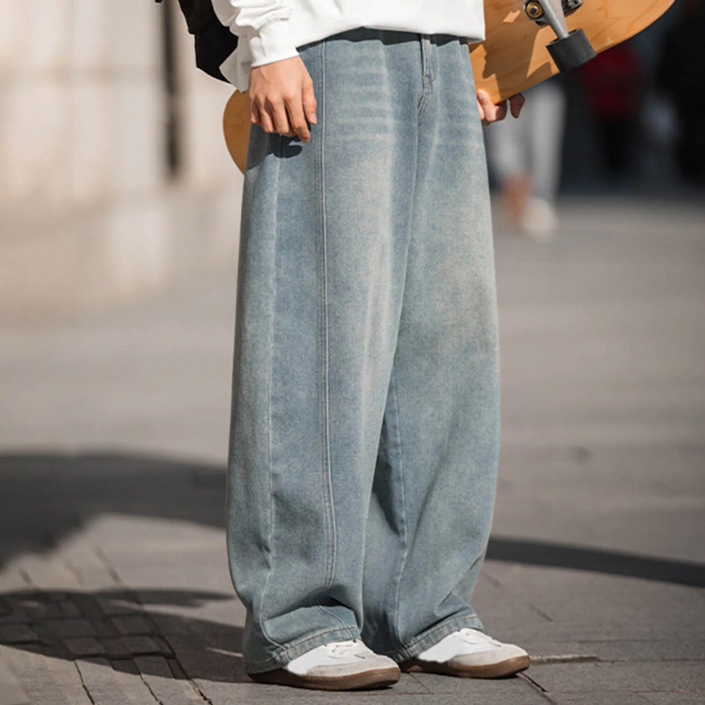 Korean Popular Clothes Y2k Old Wash Baggy Jeans Man‘S 2000s Casual Gothic Wide Pants Split Splicing Design Retro Loose Pants