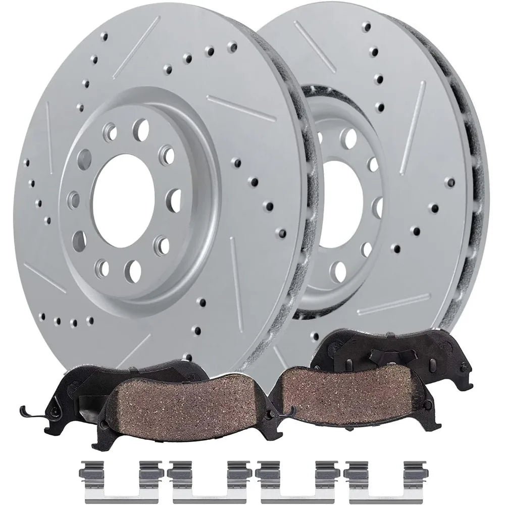 Detroit Axle - Front Brake Kit for Jeep 2014-2022 Cherokee, 2015-2017 Chrysler 200, 12.99" inch Drilled and Slotted Disc Brake R