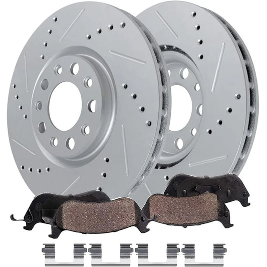 Detroit Axle - Front Brake Kit for Jeep 2014-2022 Cherokee, 2015-2017 Chrysler 200, 12.99" inch Drilled and Slotted Disc Brake R