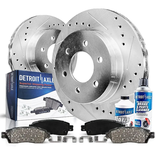 Detroit Axle - Front Brake Kit for 6-Lug Drilled & Slotted Brake Rotors and Ceramic Brakes Pads Replacement: 12.56" inch Rotor