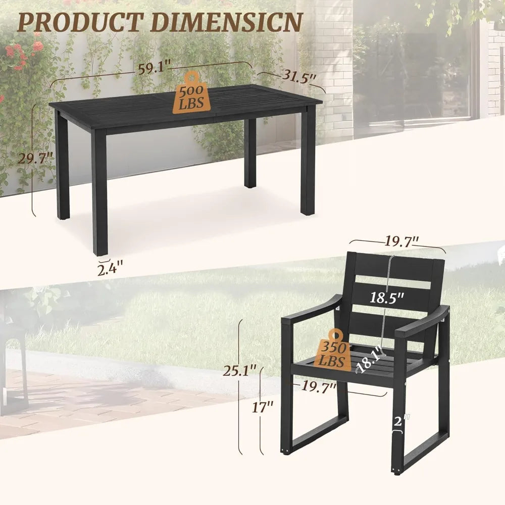 Patio Table and Chairs Set, HDPS 5-Piece Outdoor Dining Set, Patio Furniture for Deck, Poolside, and Backyard, Black