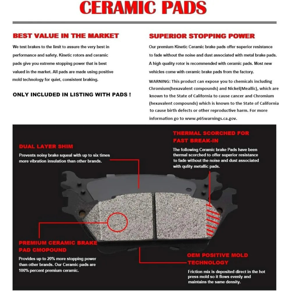 Front and Rear Brake Rotors with Ceramic Brake Pads for Dodge Ram 1500