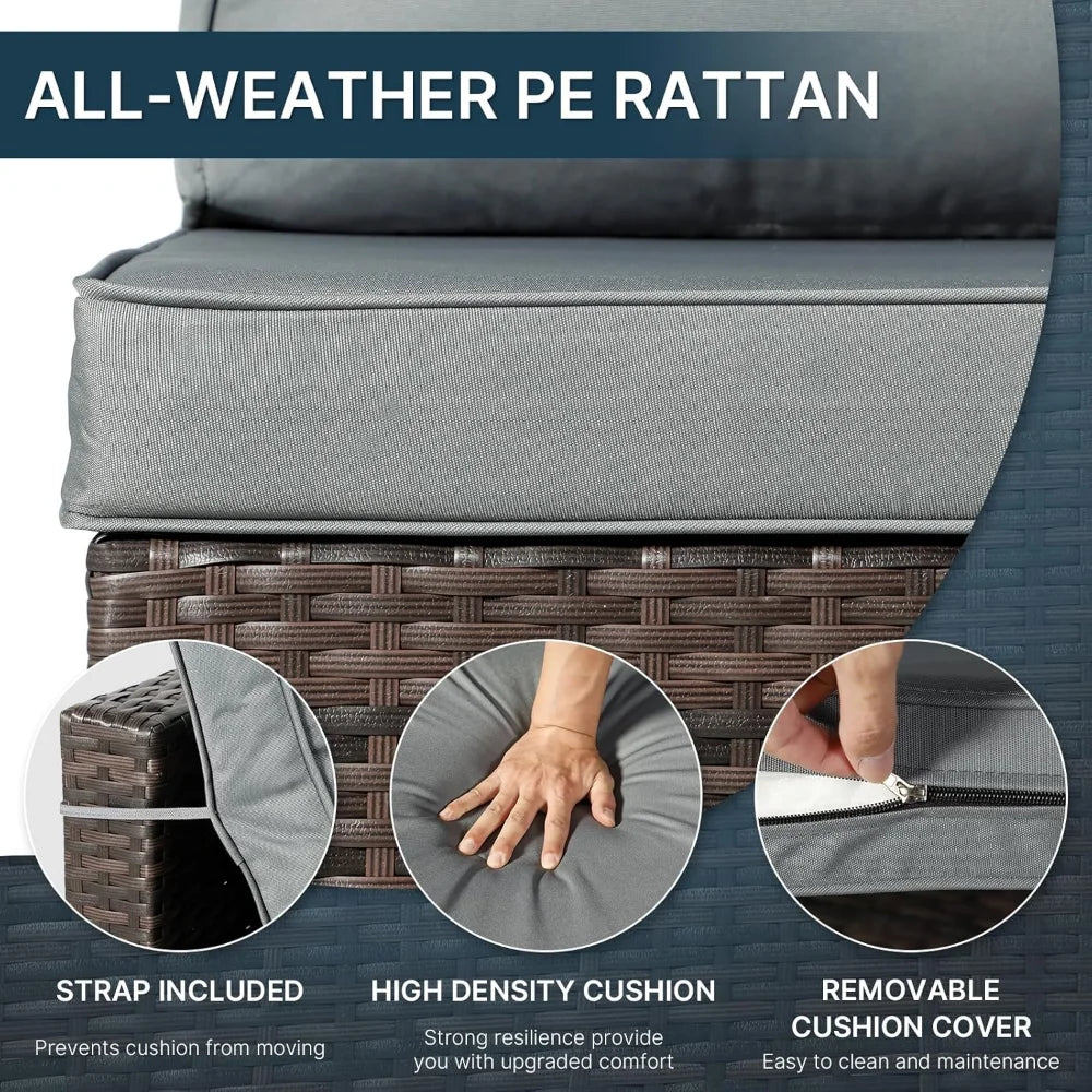 7 Pieces Patio Furniture Sets, Outdoor All-Weather Sectional Patio Sofa Set PE Rattan Manual Weaving Wicker Patio