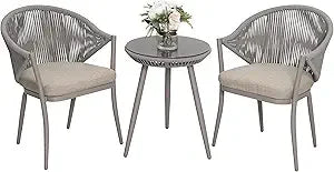 3 Piece Outdoor Patio Bistro Set, Patio Furniture Set for 1 Iron Table and 2 Dining Chairs, Balcony Furniture Patio Table