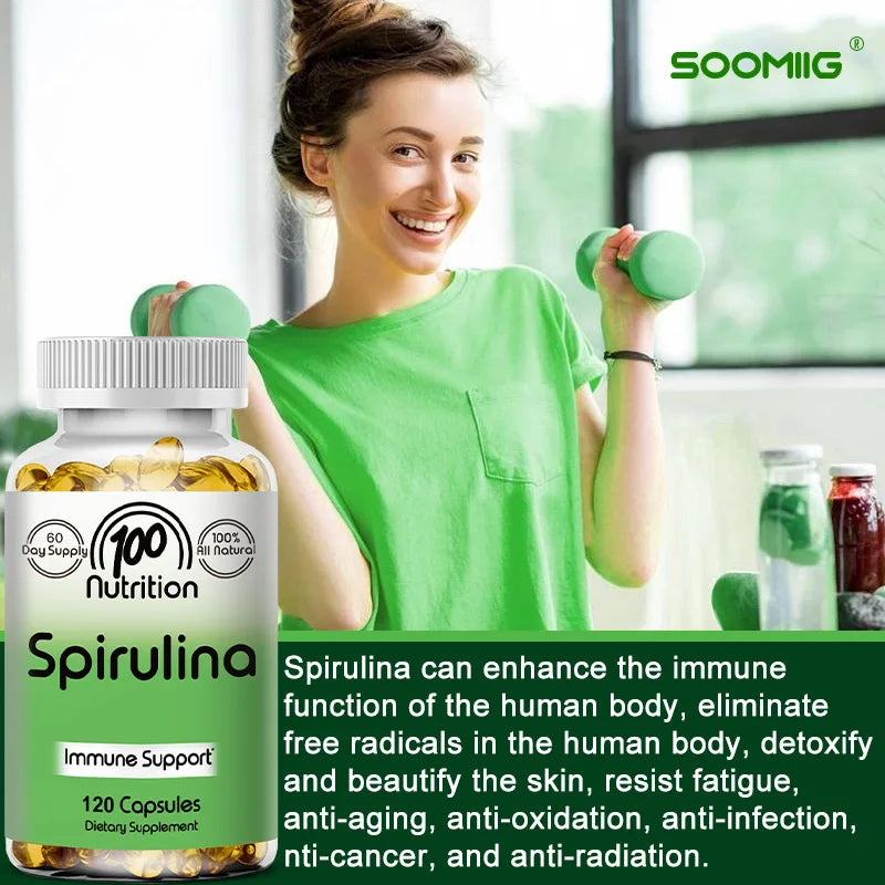 Natural Spirulina Capsules - Supports antioxidants, endurance, supports healthy immunity, cardiovascular system