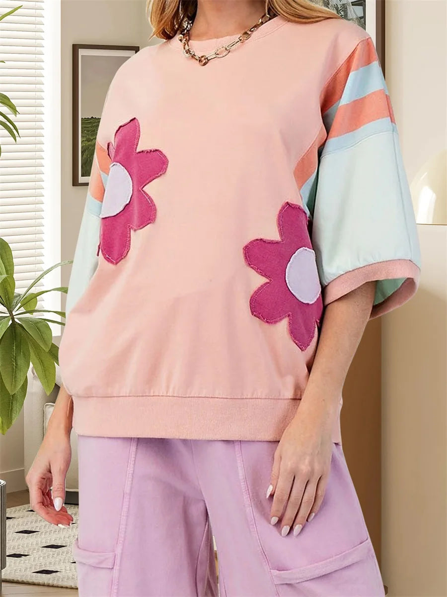 Women s V-Neck Short Sleeve Striped Print Casual T-shirt with Pocket for Summer Beach Vacation or Daily Wear