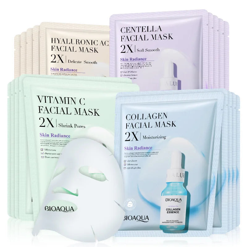 4/8/12pcs BIOAQUA Centella Collagen Face Mask Moisturizing Refreshing Sheet Masks Hyaluronic Acid Facial Mask Skin Care Products