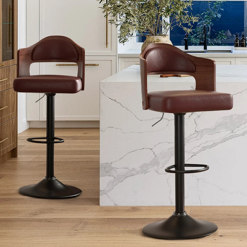 2 Pcs High Dining Chairs Rotatable Adjust Bar Chair Kitchen Living Room Soft Pack Backrest Waterproof Counter Chairs Furniture