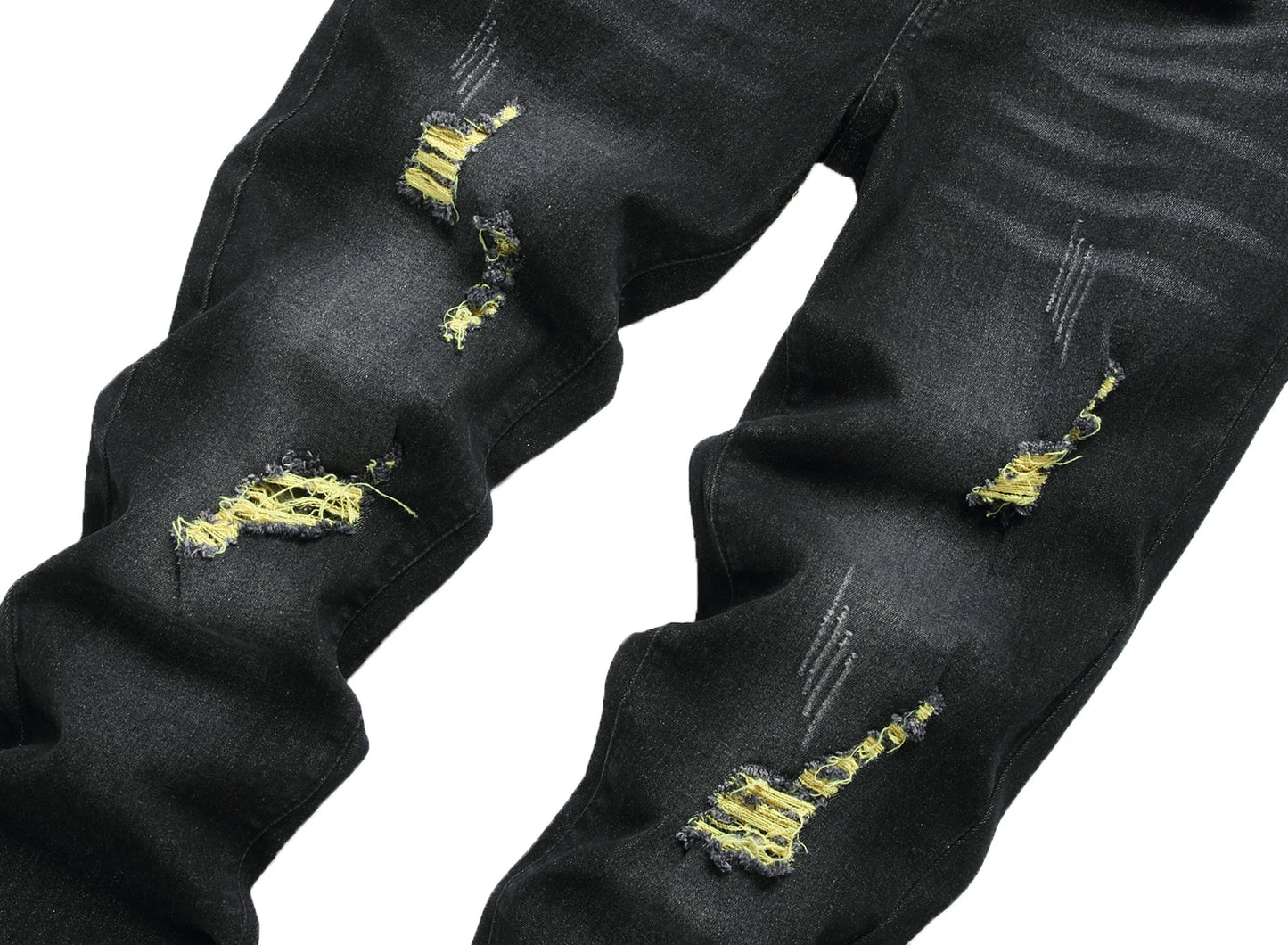Men's Black Jeans Elastic Black Cattle Destroyed Jeans Long Pants For Casual Outings, Parties, And Dates 515-1