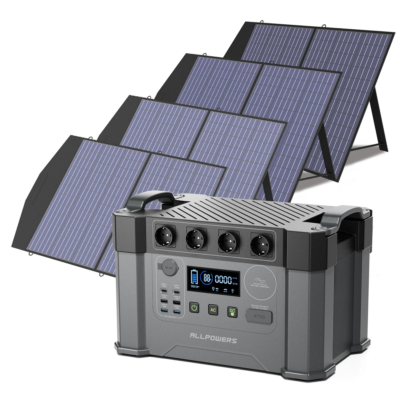 ALLPOWERS S2000 Pro Outdoor Generator 2400W MPPT Portable Power Station with 4X100W  Folable Solar Panels for RV Camping, Home
