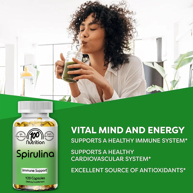Natural Spirulina Capsules - Supports antioxidants, endurance, supports healthy immunity, cardiovascular system