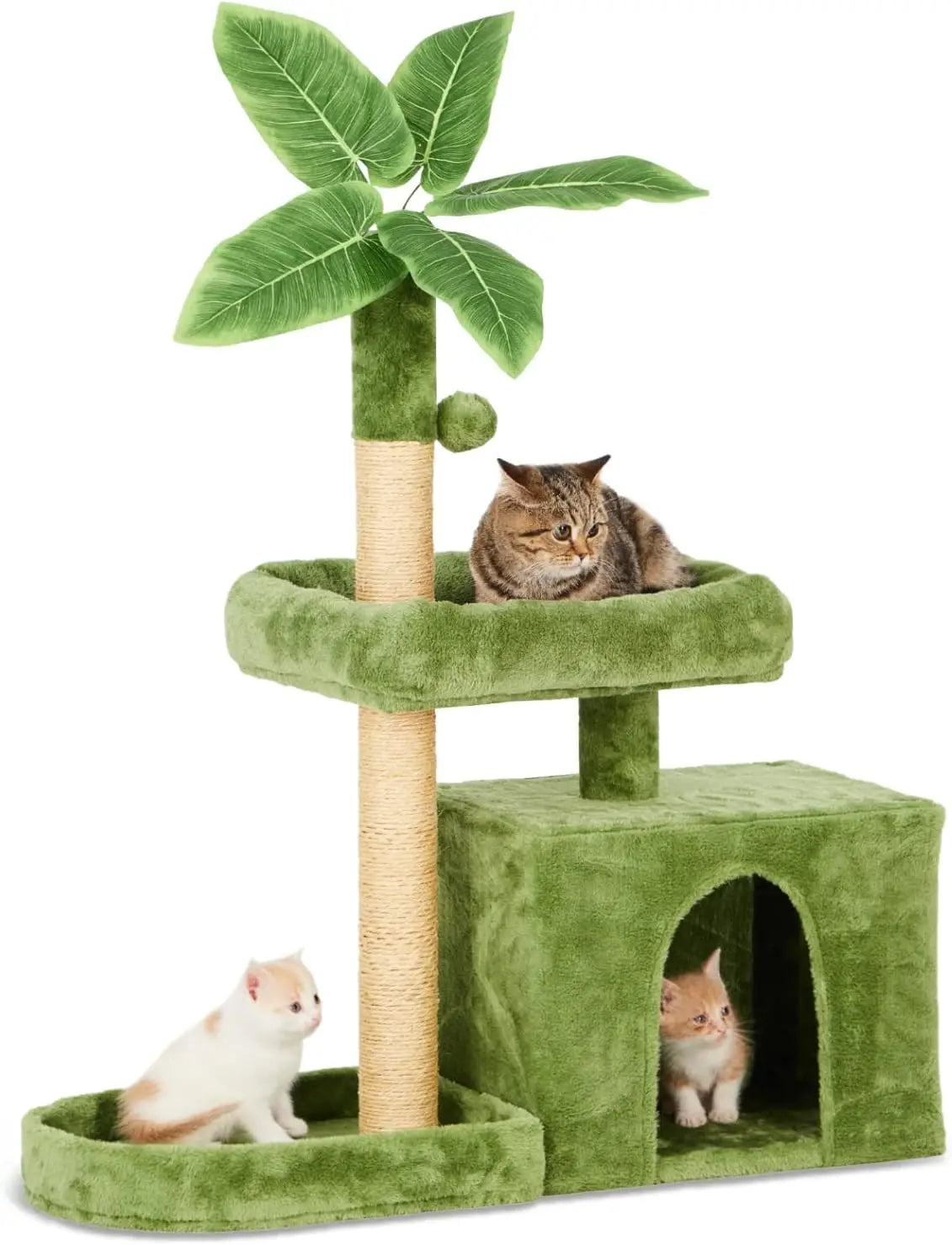 31.5 Inch Cat Tower with Leaf Design Cozy Plush Cat Condo for Indoor Cats