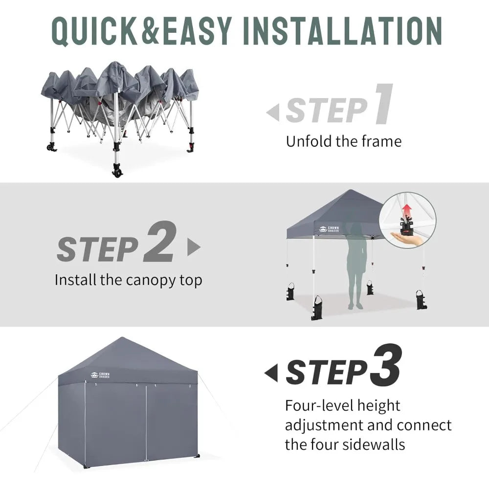 10x10 Pop Up Canopy Tent Instant Setup with 400D Silver Fabric and Sidewalls