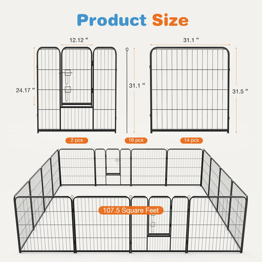 JHK Heavy Duty 16 Panel Dog Playpen Indoor Outdoor Metal Pet Fence Gate