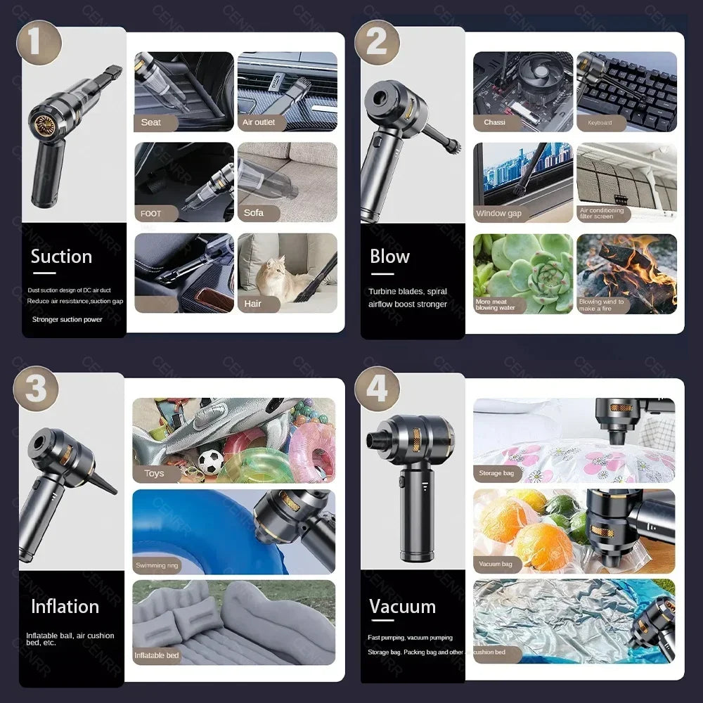 CENRR Portable Handheld Car Vacuum Cleaner 998000PA Wireless Power Efficiency