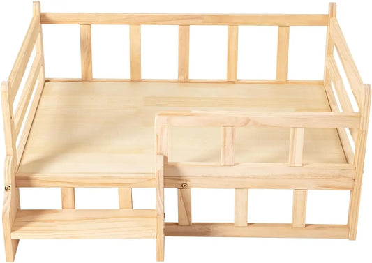Solid Wood Elevated Pet Bed for Cats and Small Dogs in Natural Pine Finish