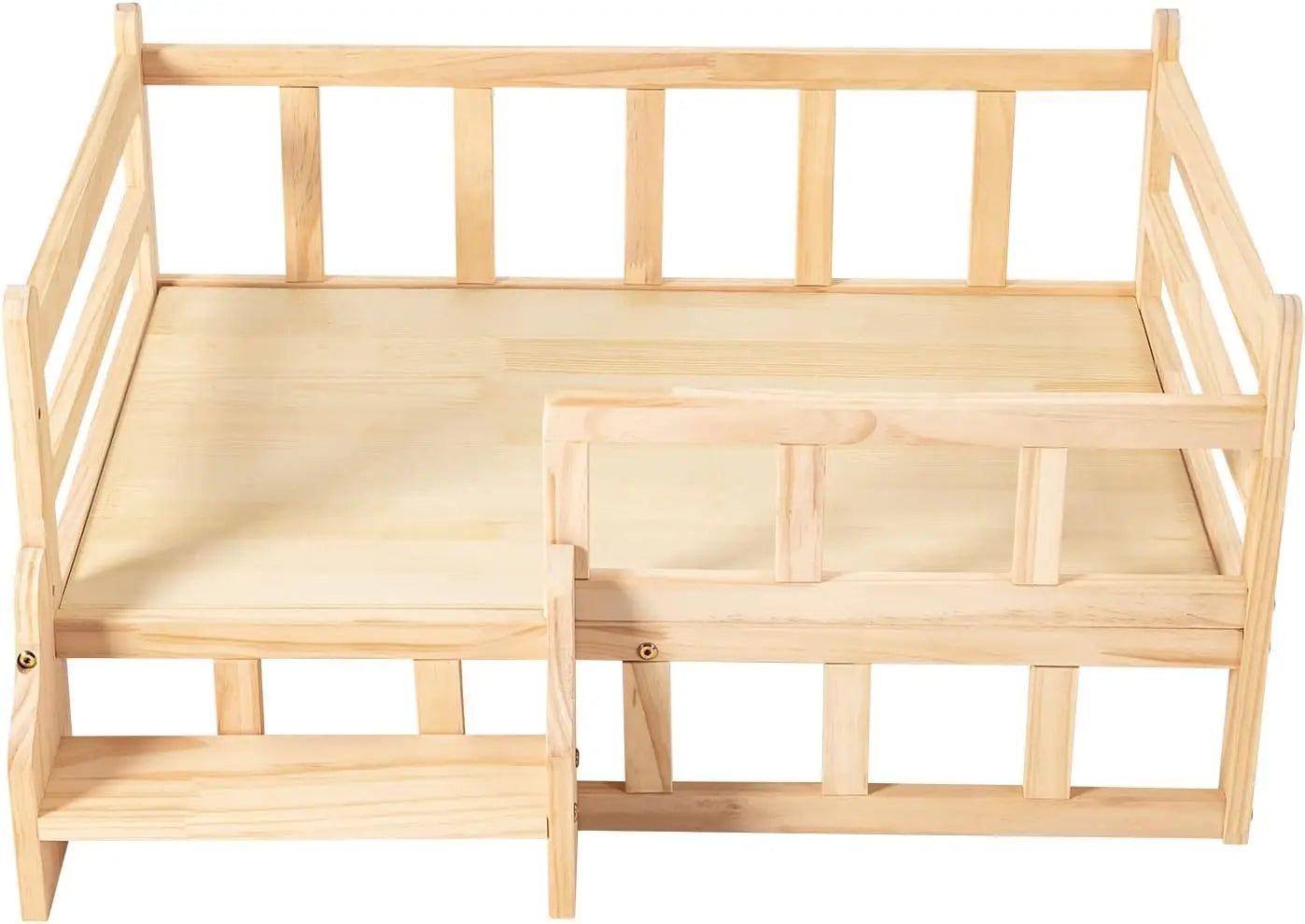 Solid Wood Elevated Pet Bed for Cats and Small Dogs with Safety Fence and Anti-Slip Pads