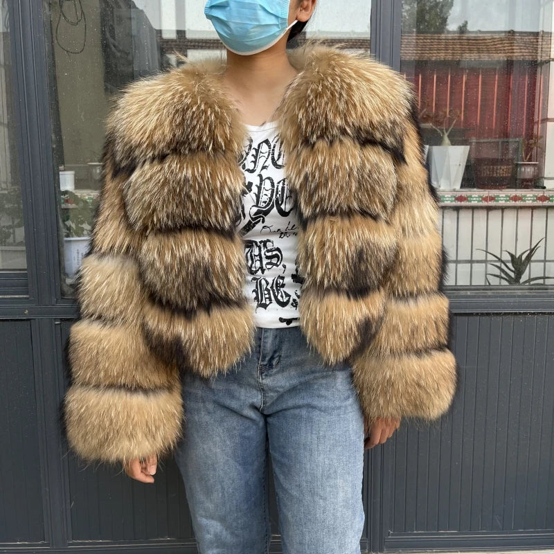 Real Raccoon Fur Coat Super Hot Winter Women Luxury ThickNatural Fox Fur Jacket Plus Size Furry Jackets Female Vest