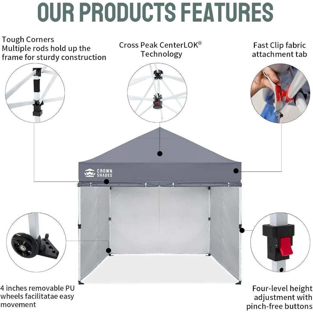 10x10 Pop Up Canopy Tent Instant Setup with 400D Silver Fabric and Sidewalls
