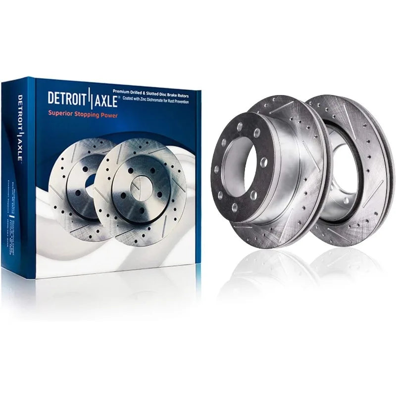 Detroit Axle - 4WD Front Brake  Slotted Disc Brake Rotors Brake Calipers Replacement Ceramic Brakes Pads