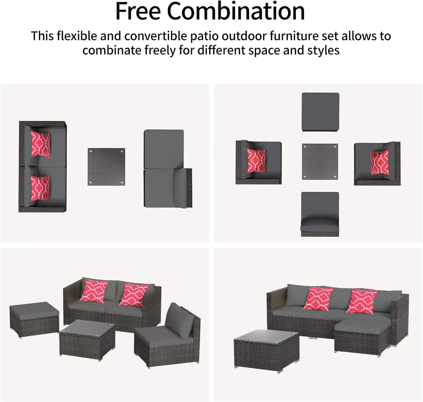 Outdoor Patio Furniture Sets All Weather Wicker Rattan Patio Conversation Set with Glass Table (Grey)