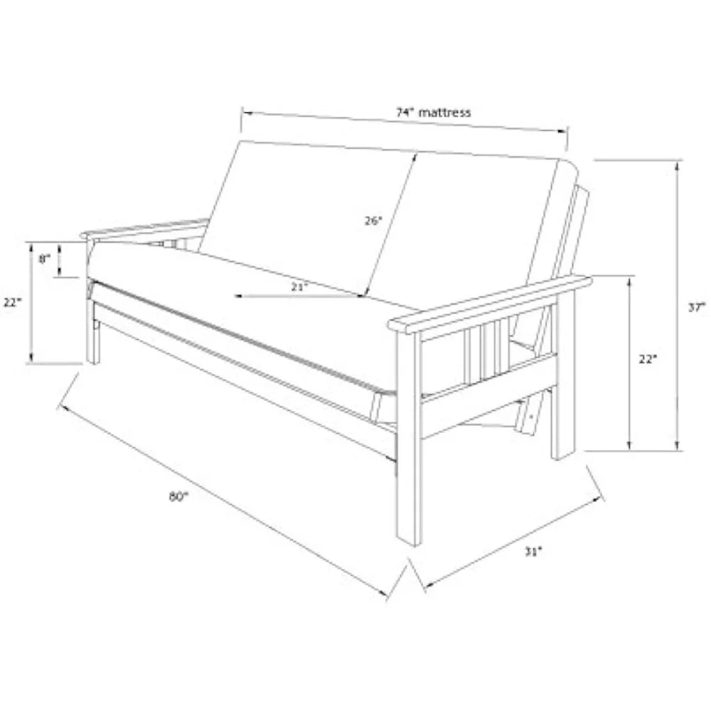 Kodiak Furniture Monterey Futon Set, No Drawers, with Barbados Base and Suede Grey Mattress
