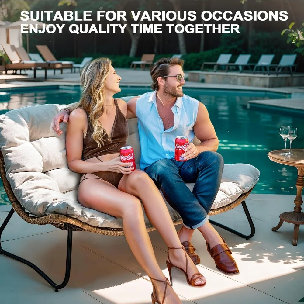 Outdoor Loveseat, 2 Seater Outdoor Couch with Soft Cushion, All-Weather Boho Rattan Patio Furniture for Balcony, Poolside, Back