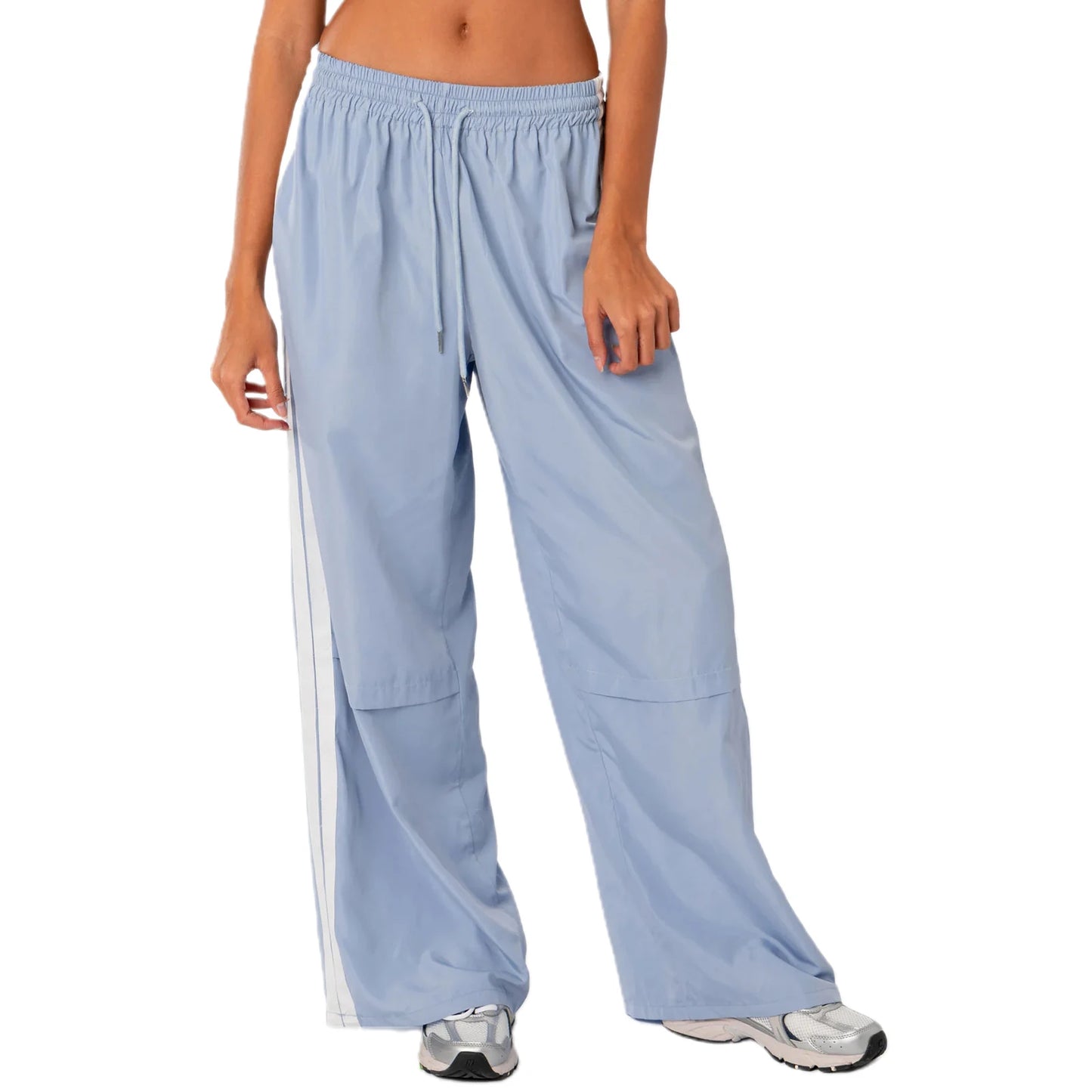 Women Casual Pants Drawstring Elastic Waist Striped Loose Long Trousers Streetwear