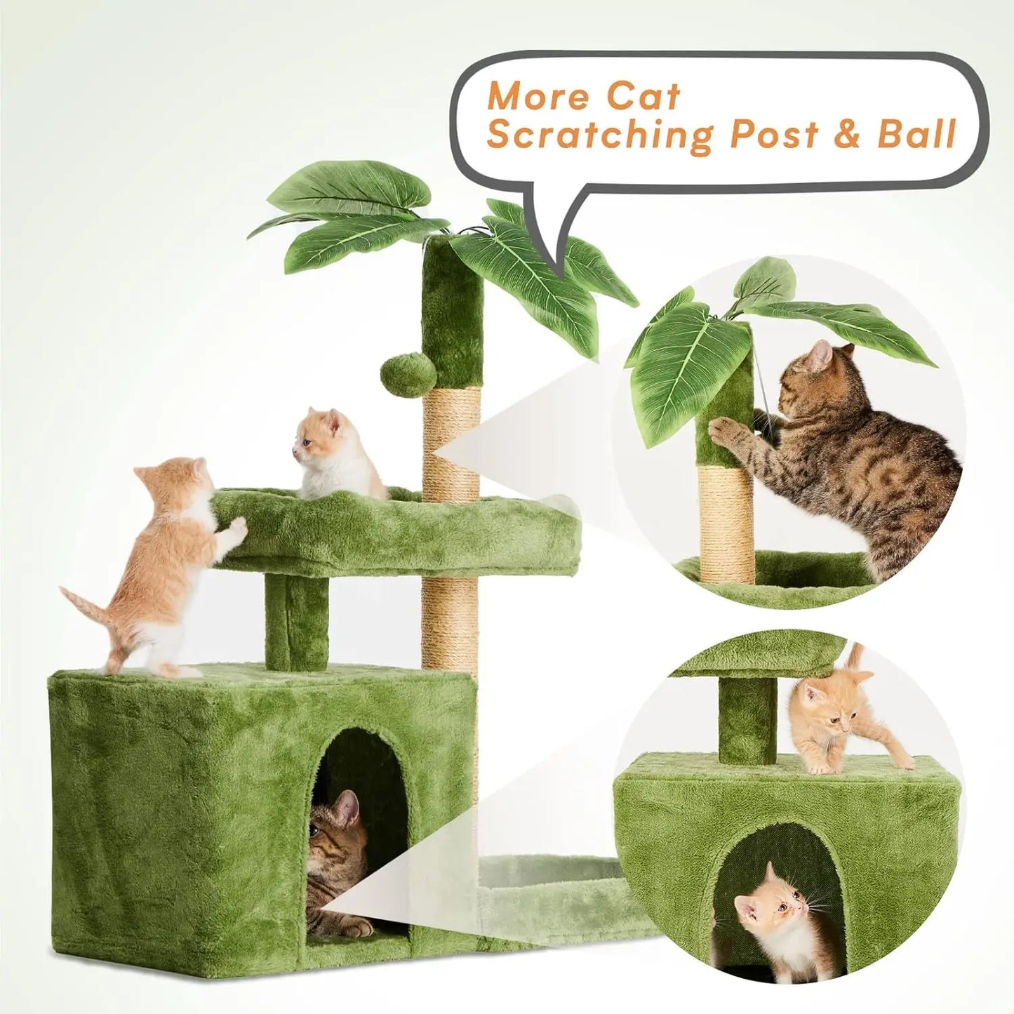 31.5 Inch Cat Tower with Leaf Design Cozy Plush Cat Condo for Indoor Cats