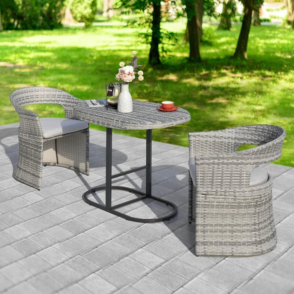 3 Piece Outdoor Patio Bistro Set, Patio Furniture Set for 1 Iron Table and 2 Dining Chairs, Balcony Furniture Patio Table