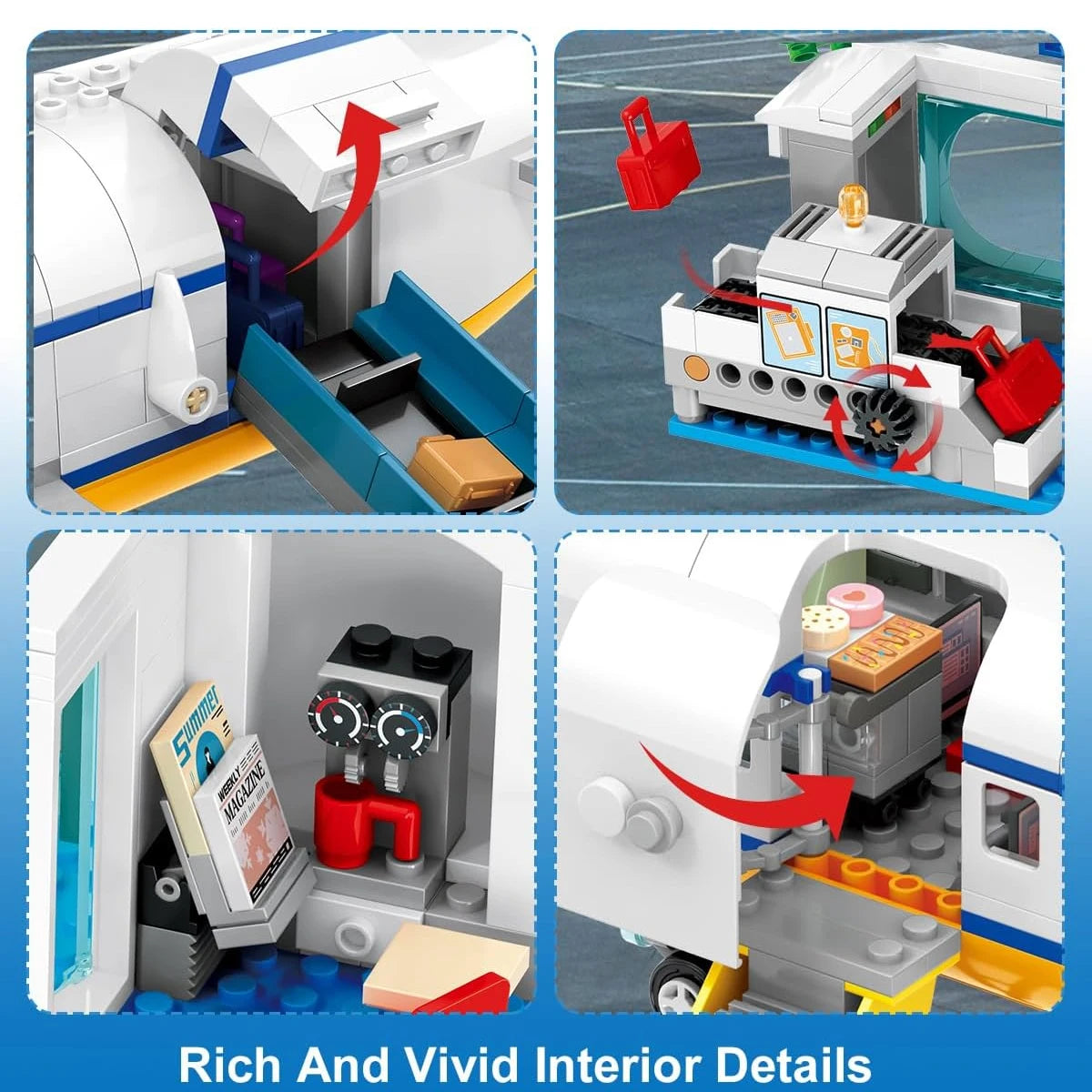 HOGOKIDS  Airplane Building Set with LED, Plane Building Blocks with Airport Terminal Luggage Trailer Toys Gifts for Kids Age 6+