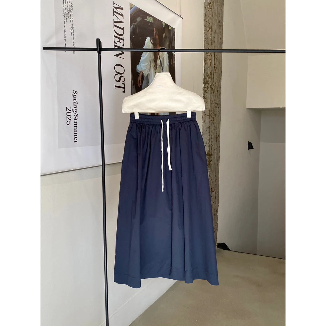 Women Elastic Waist Skirts with Drawstring High Waist Casual Yellow Midi Skirt 2025 New In