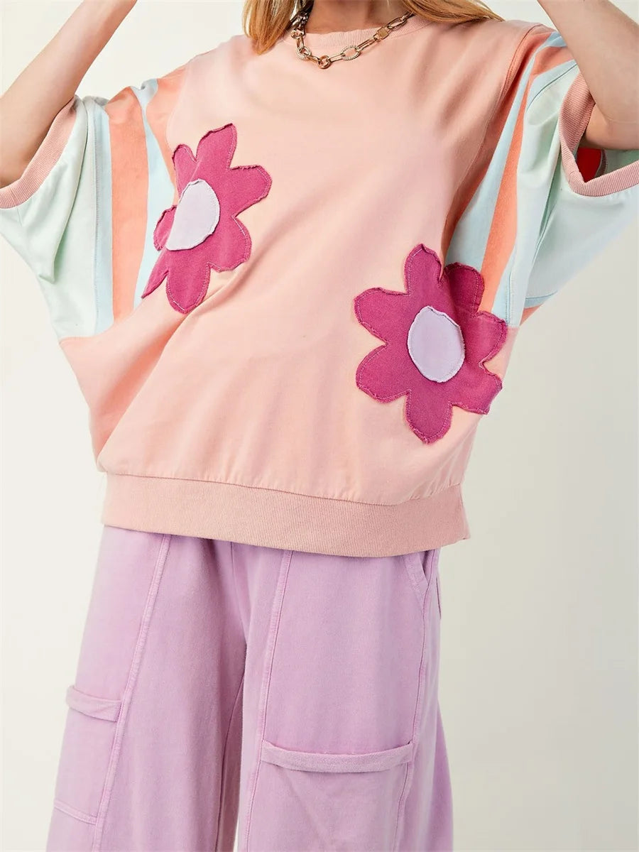 Women s V-Neck Short Sleeve Striped Print Casual T-shirt with Pocket for Summer Beach Vacation or Daily Wear