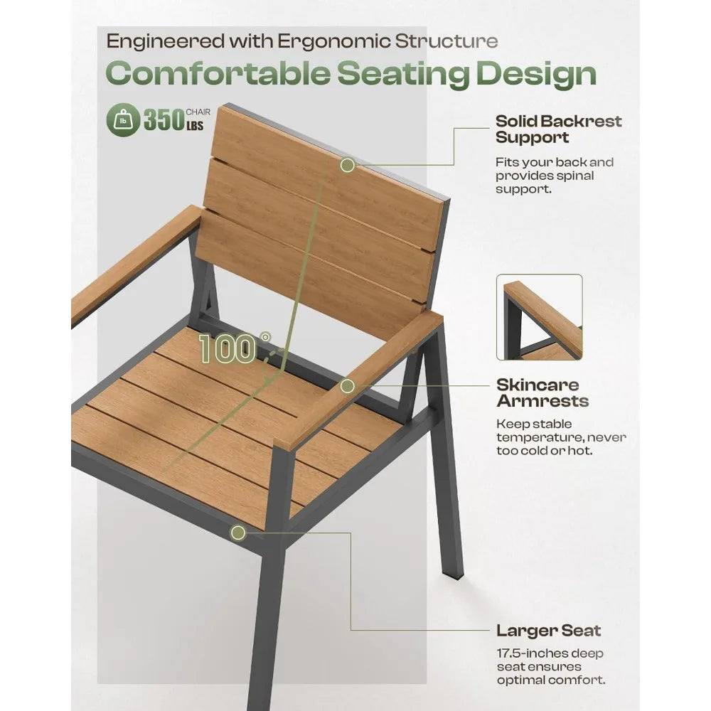 Outdoor Dining Set for 6, Patio Table and Chairs Set with Umbrella Hole, 7 Pieces HDPS Outdoor Furniture Sets for Patio, Garden,