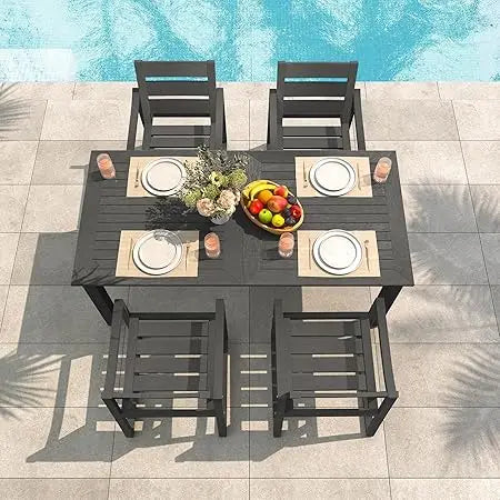 Patio Table and Chairs Set, HDPS 5-Piece Outdoor Dining Set, Patio Furniture for Deck, Poolside, and Backyard, Black
