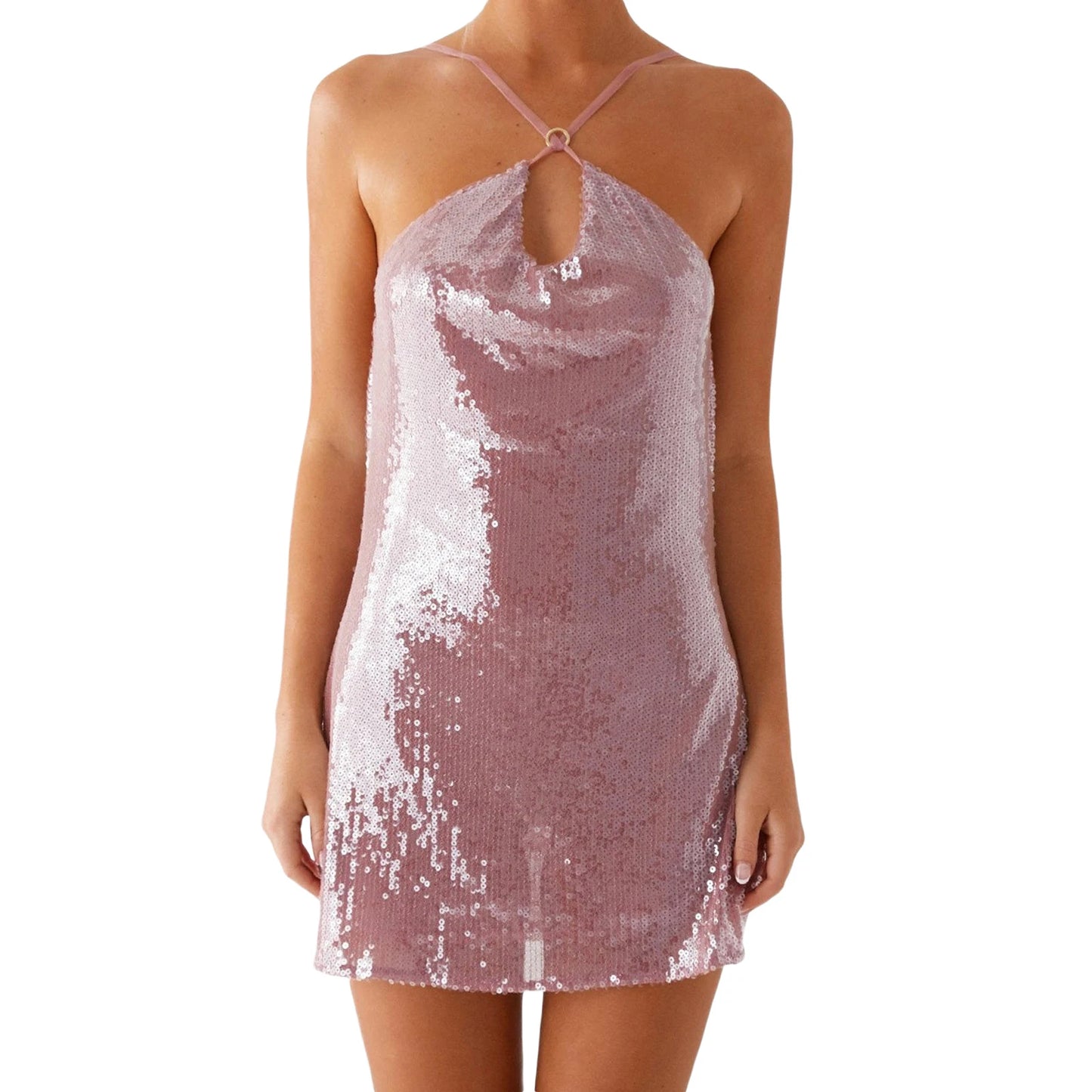 Elegant Women s Sequin Mini Dress with Spaghetti Straps and Backless Design Perfect for Summer Fashion Parties and Events